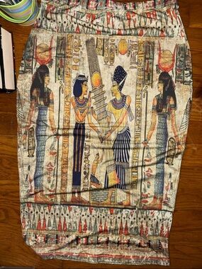 Egyptian Motif Pencil Skirt in Tan, Blue & Red costume Halloween theme Africa